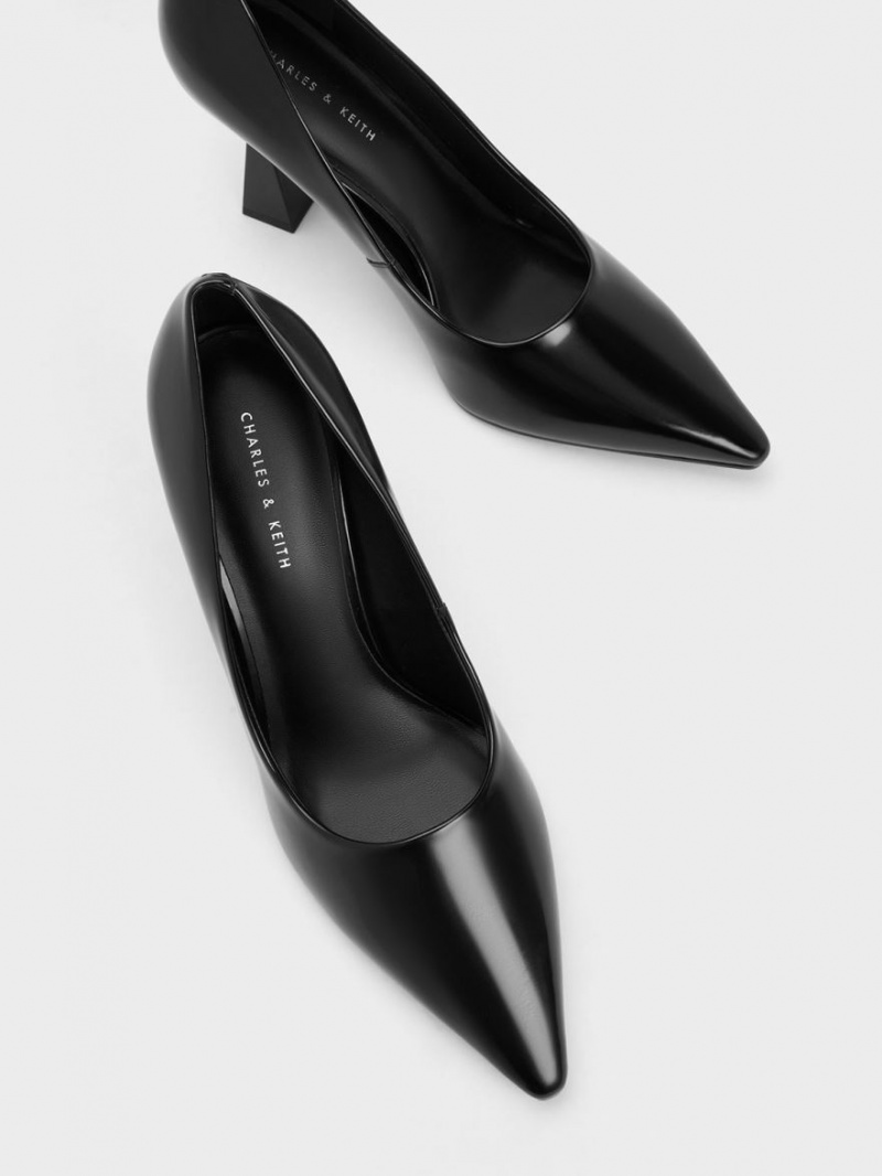 Charles And Keith Trapeze Heel Pointed-Toe Pumps Black | PHILIPPINES A623