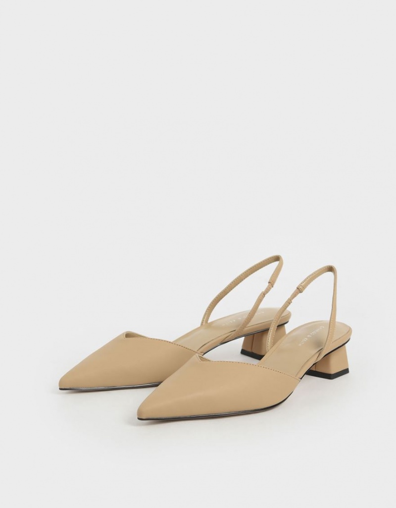 Charles And Keith Trapeze Heel Slingback Pumps Beige | PHILIPPINES Y683