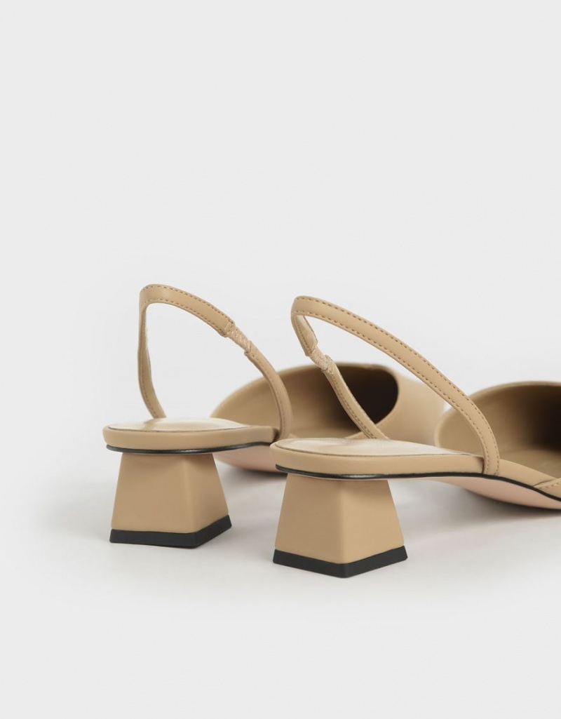 Charles And Keith Trapeze Heel Slingback Pumps Beige | PHILIPPINES Y683