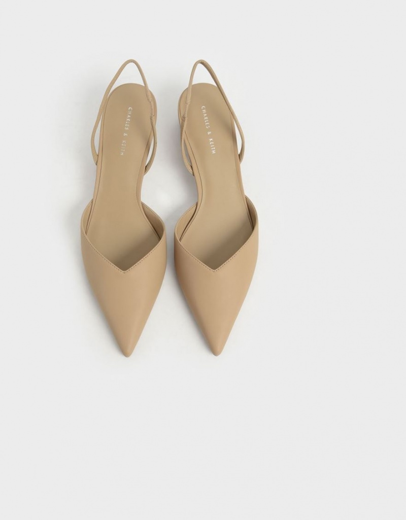 Charles And Keith Trapeze Heel Slingback Pumps Beige | PHILIPPINES Y683