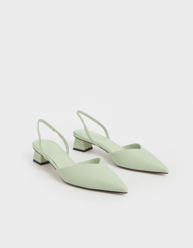 Charles And Keith Trapeze Heel Slingback Pumps Mint | PHILIPPINES L891