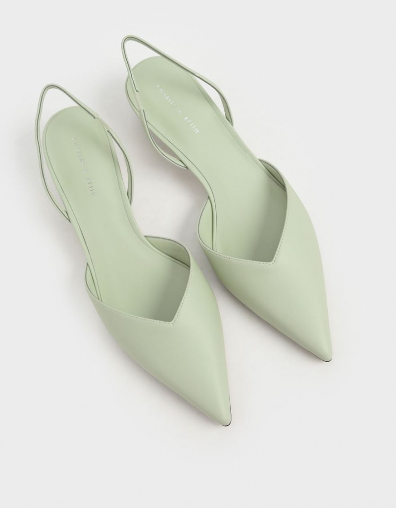 Charles And Keith Trapeze Heel Slingback Pumps Mint | PHILIPPINES L891