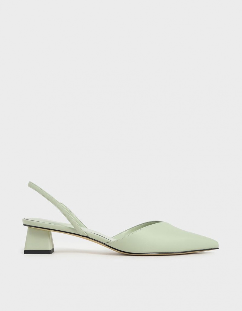 Charles And Keith Trapeze Heel Slingback Pumps Mint | PHILIPPINES L891