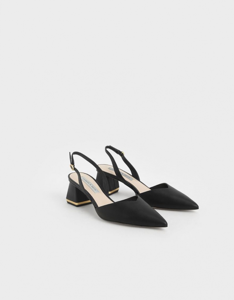 Charles And Keith Trapeze Heel Slingback Pumps Black | PHILIPPINES E613