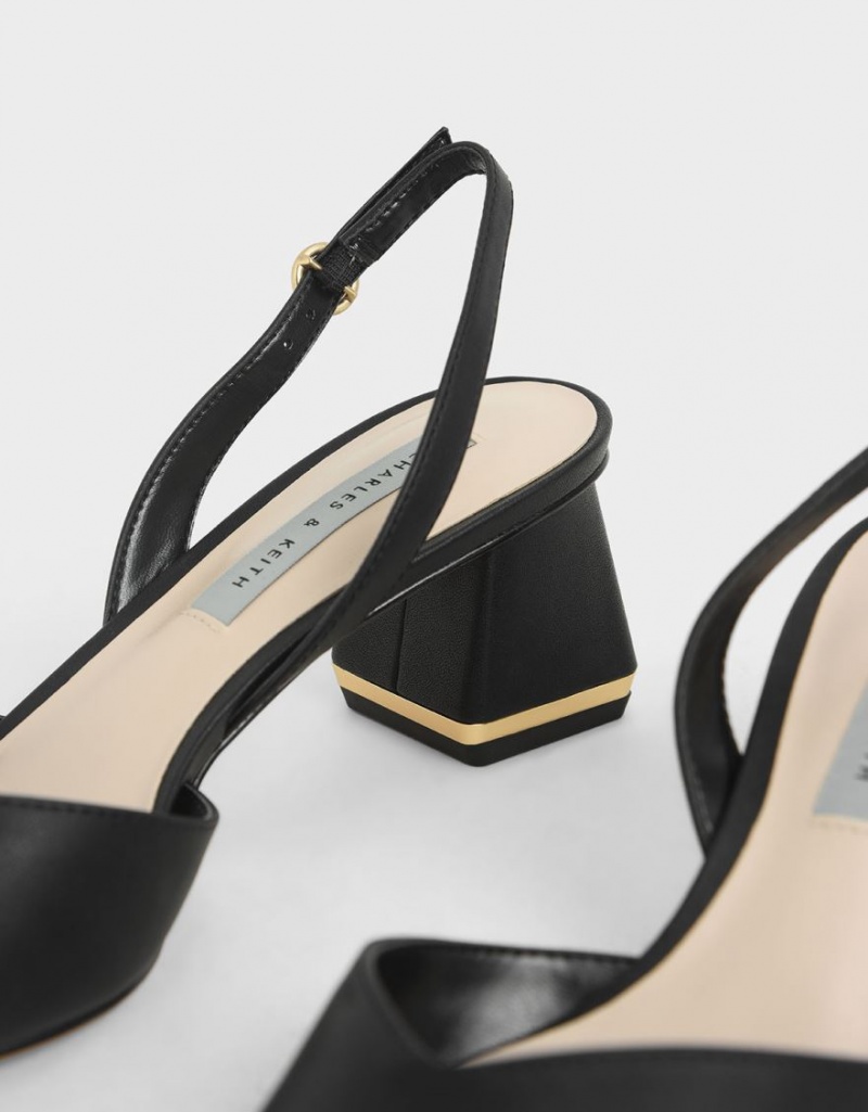 Charles And Keith Trapeze Heel Slingback Pumps Black | PHILIPPINES E613