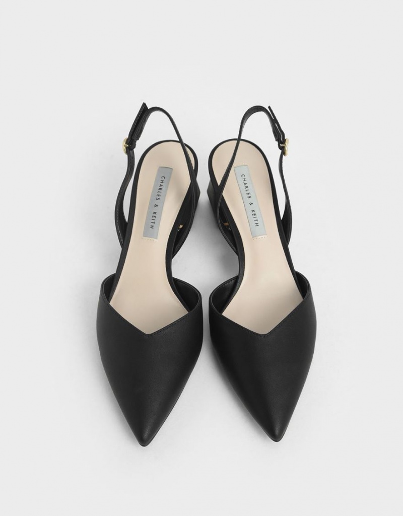 Charles And Keith Trapeze Heel Slingback Pumps Black | PHILIPPINES E613