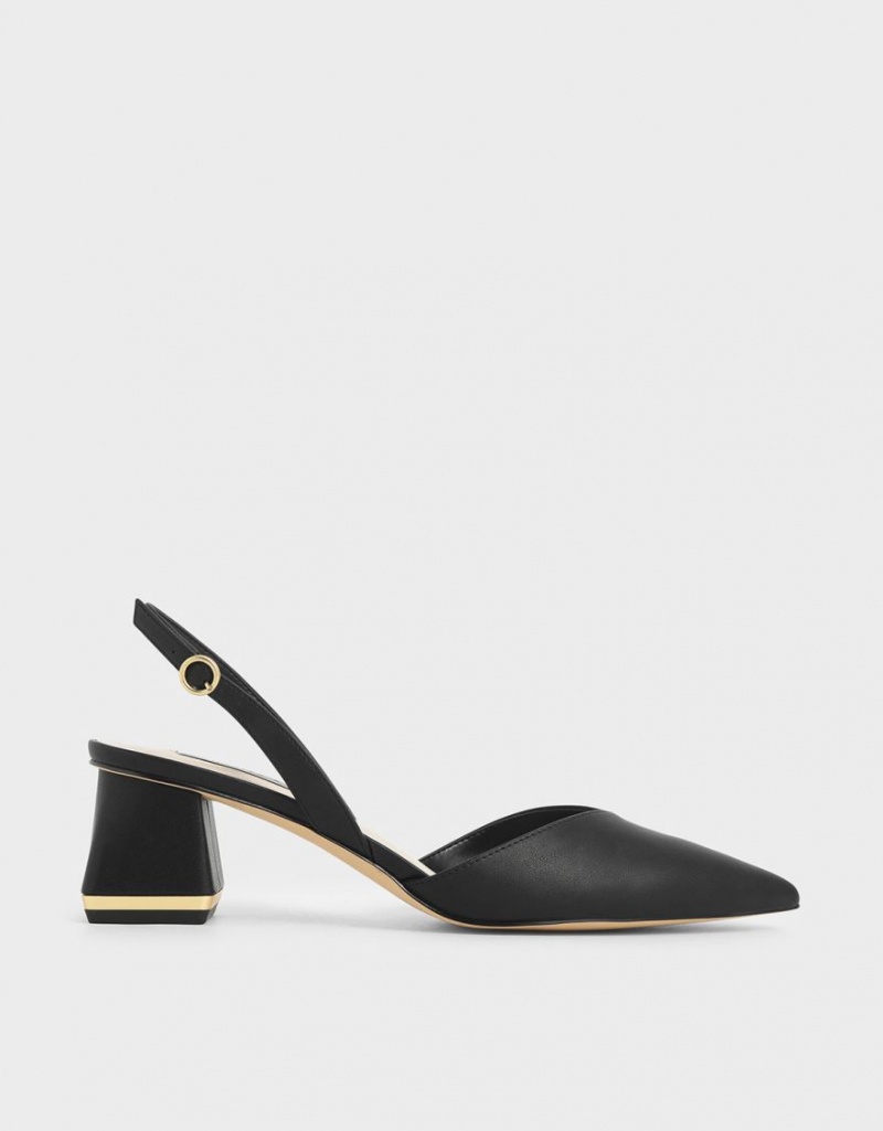 Charles And Keith Trapeze Heel Slingback Pumps Black | PHILIPPINES E613