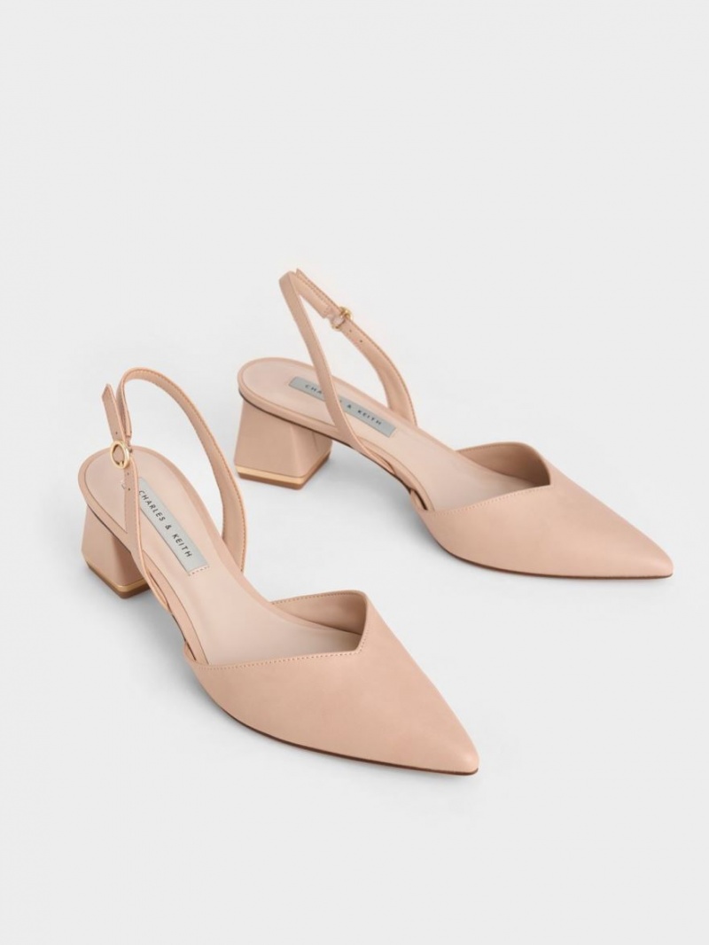 Charles And Keith Trapeze Heel Slingback Pumps Light Pink | PHILIPPINES X092