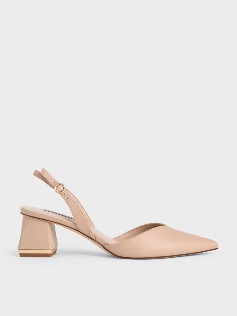 Charles And Keith Trapeze Heel Slingback Pumps Light Pink | PHILIPPINES X092