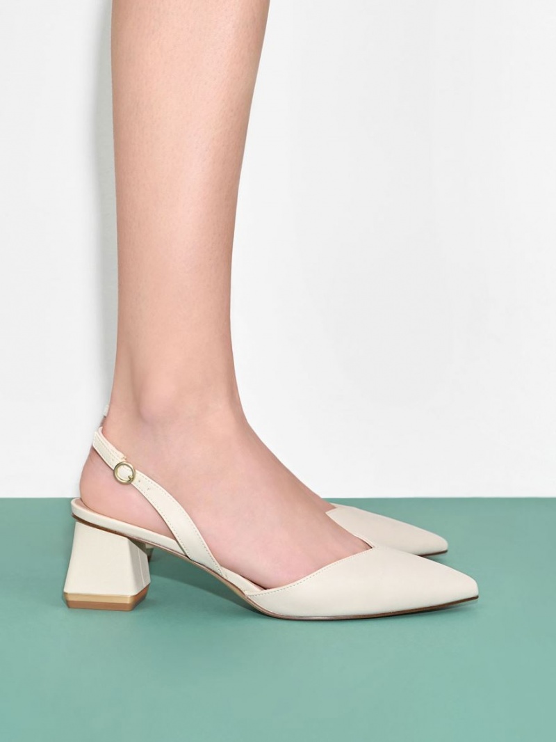 Charles And Keith Trapeze Heel Slingback Pumps White | PHILIPPINES O370