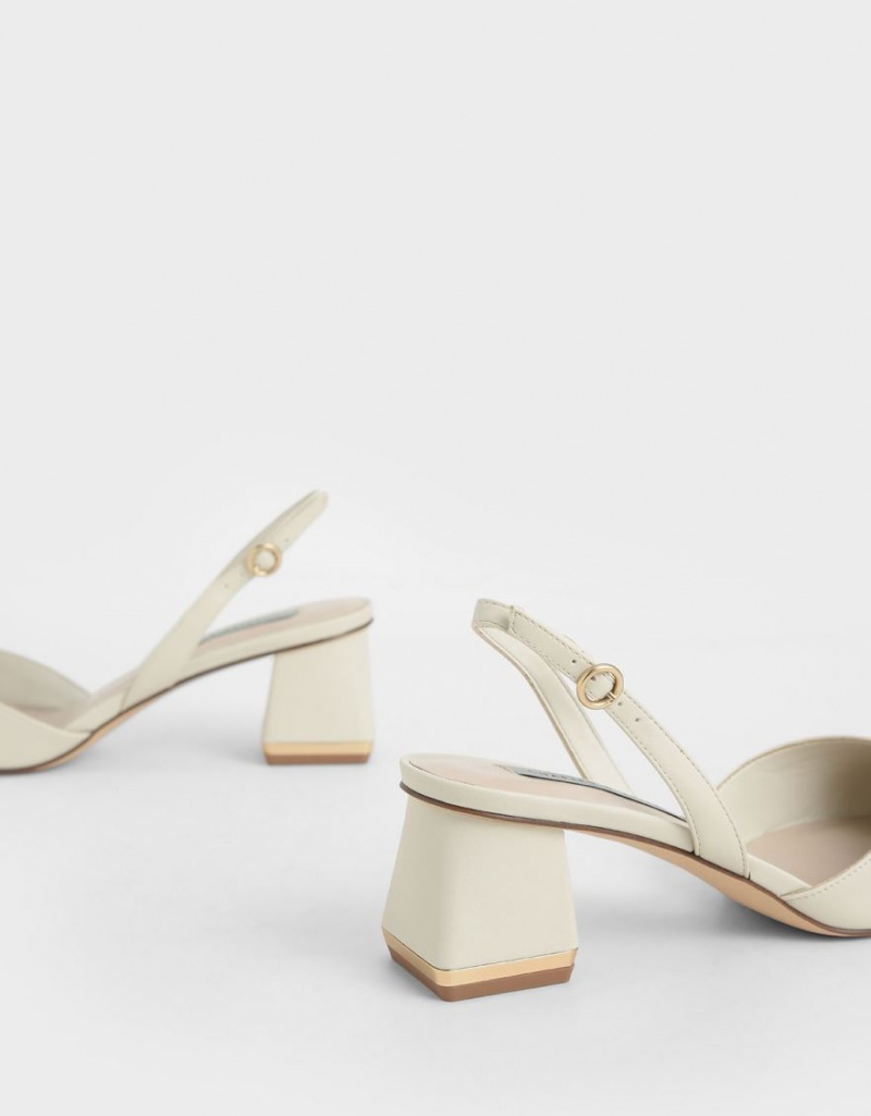 Charles And Keith Trapeze Heel Slingback Pumps White | PHILIPPINES O370