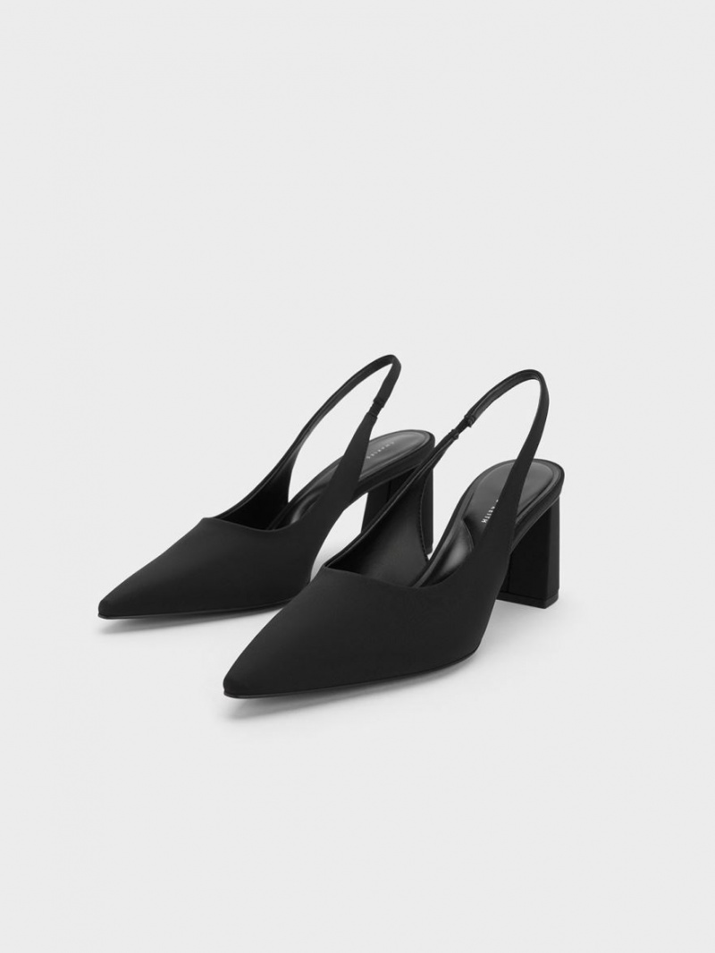 Charles And Keith Trapeze Heel Slingback Pumps Black | PHILIPPINES X450