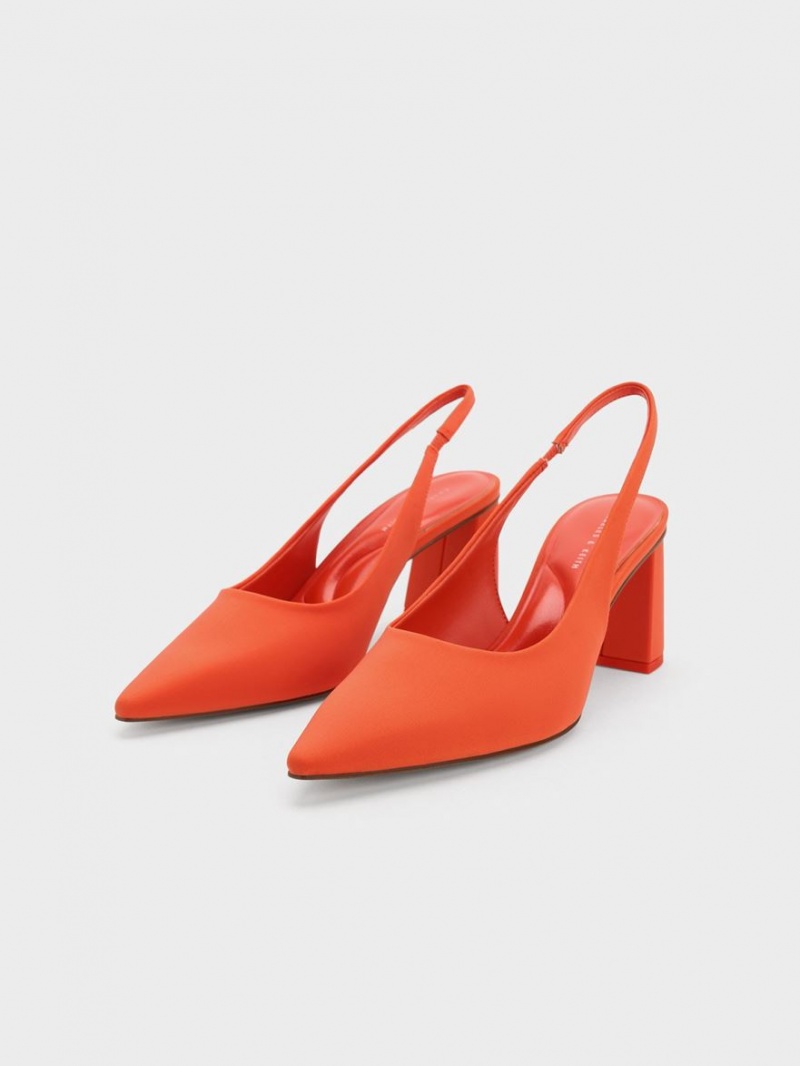 Charles And Keith Trapeze Heel Slingback Pumps Orange | PHILIPPINES M153