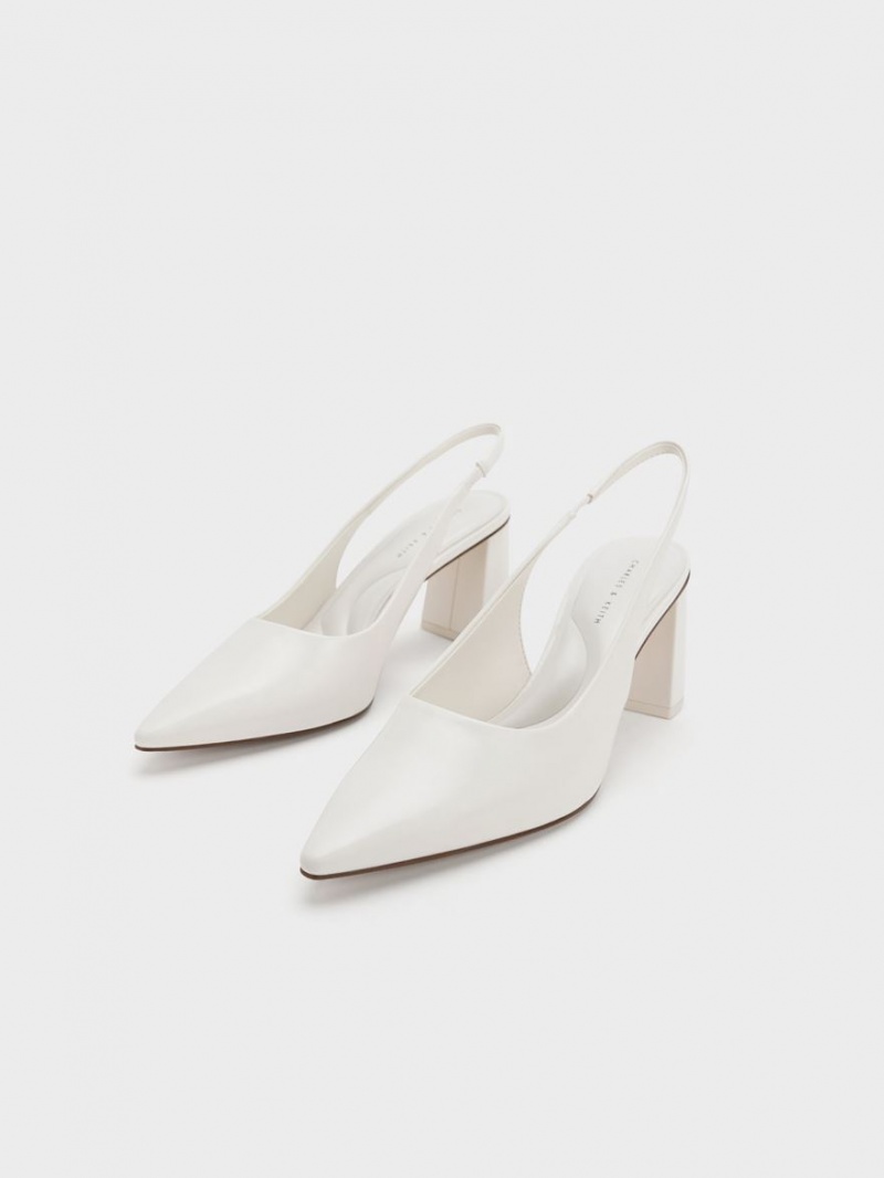 Charles And Keith Trapeze Heel Slingback Pumps White | PHILIPPINES Q671