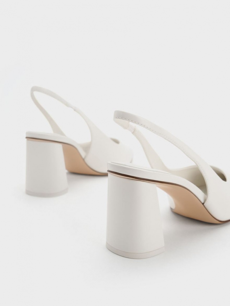 Charles And Keith Trapeze Heel Slingback Pumps White | PHILIPPINES Q671