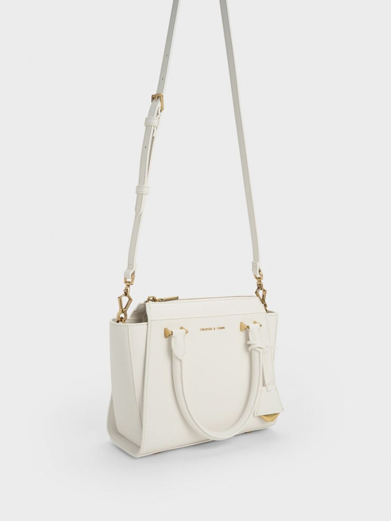 Charles And Keith Trapeze Tote Bags White | PHILIPPINES F157