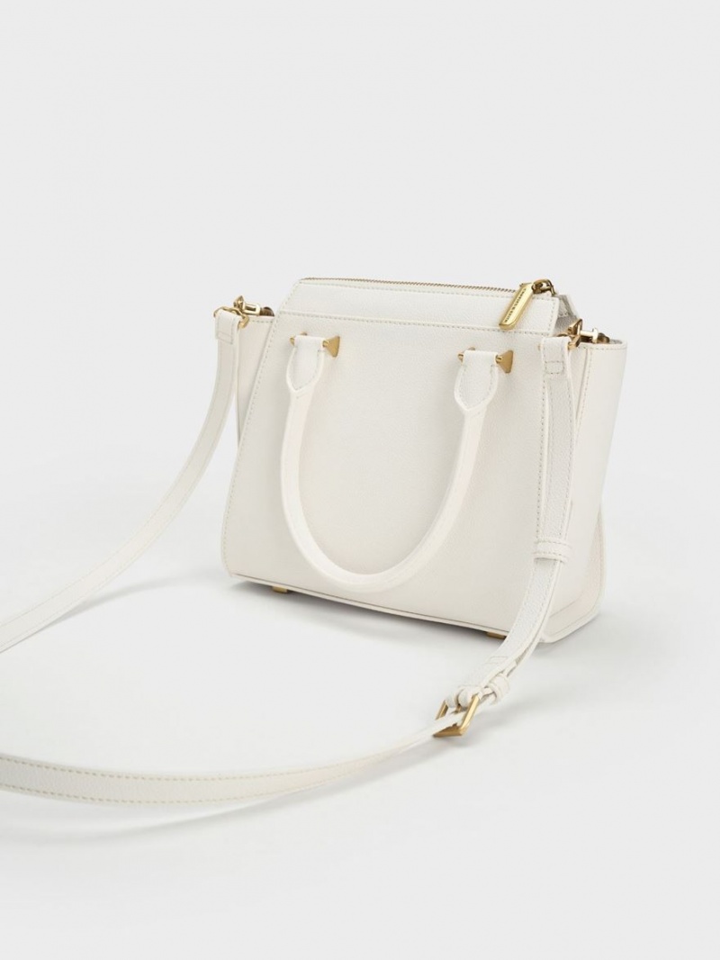 Charles And Keith Trapeze Tote Bags White | PHILIPPINES F157