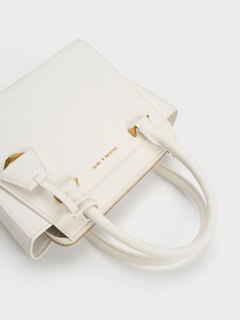 Charles And Keith Trapeze Tote Bags White | PHILIPPINES F157