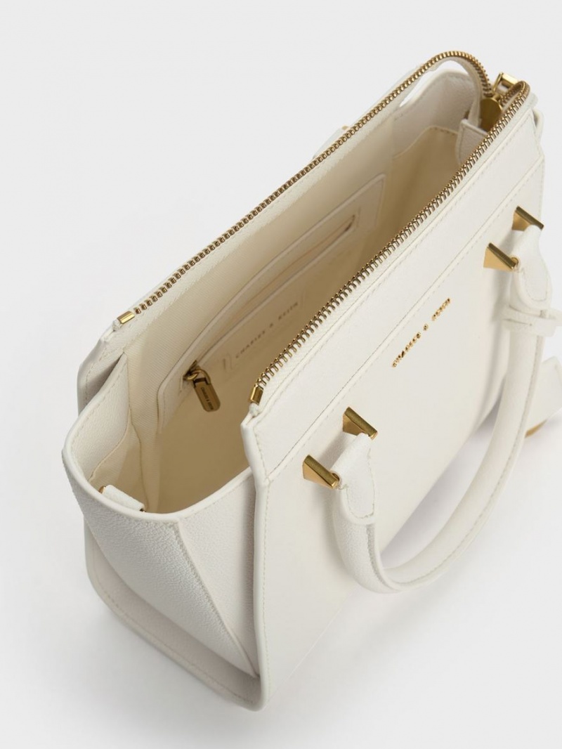 Charles And Keith Trapeze Tote Bags White | PHILIPPINES F157