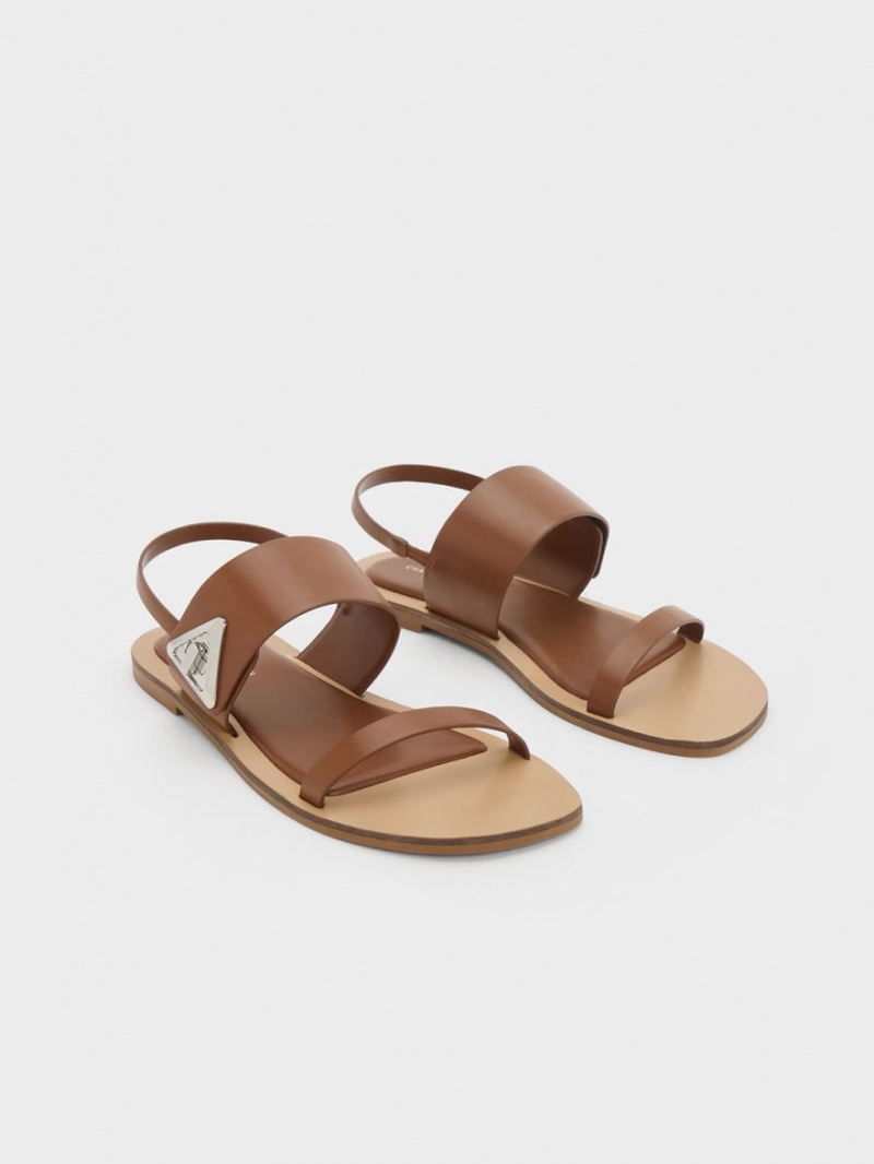 Charles And Keith Trice Double Strap Sandals Brown | PHILIPPINES A580