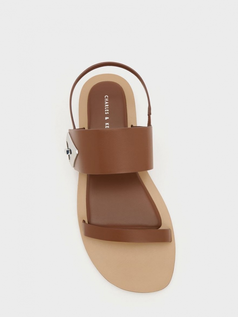 Charles And Keith Trice Double Strap Sandals Brown | PHILIPPINES A580