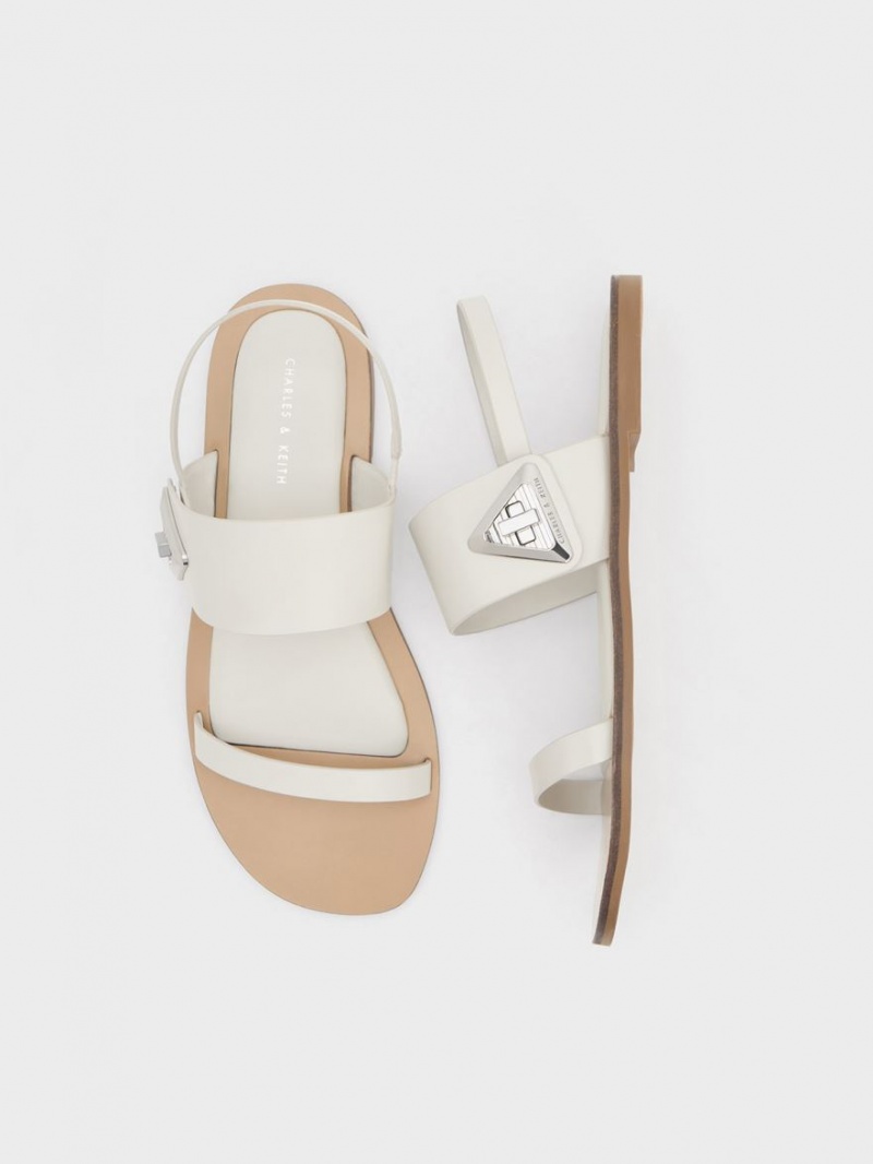 Charles And Keith Trice Double Strap Sandals White | PHILIPPINES N259