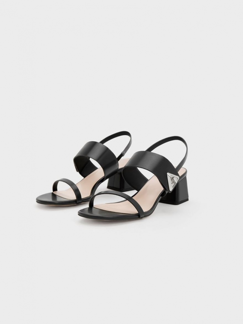 Charles And Keith Trice Metallic Accent Block Heels Sandals Black | PHILIPPINES T109