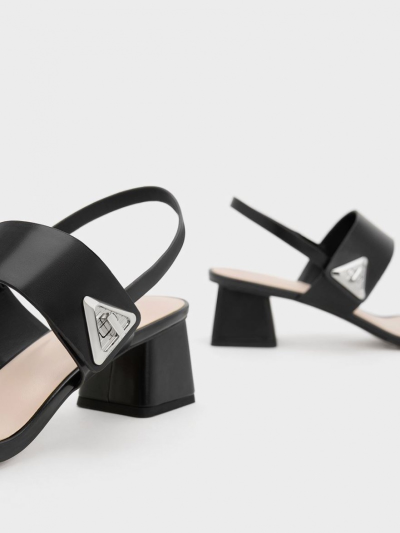 Charles And Keith Trice Metallic Accent Block Heels Sandals Black | PHILIPPINES T109