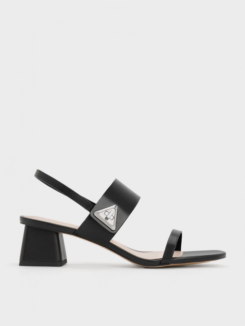 Charles And Keith Trice Metallic Accent Block Heels Sandals Black | PHILIPPINES T109