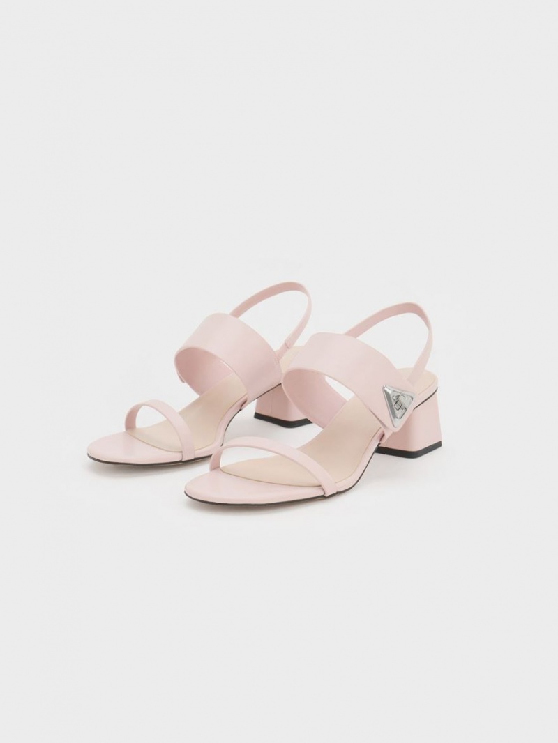 Charles And Keith Trice Metallic Accent Block Heels Sandals Pink | PHILIPPINES Z025