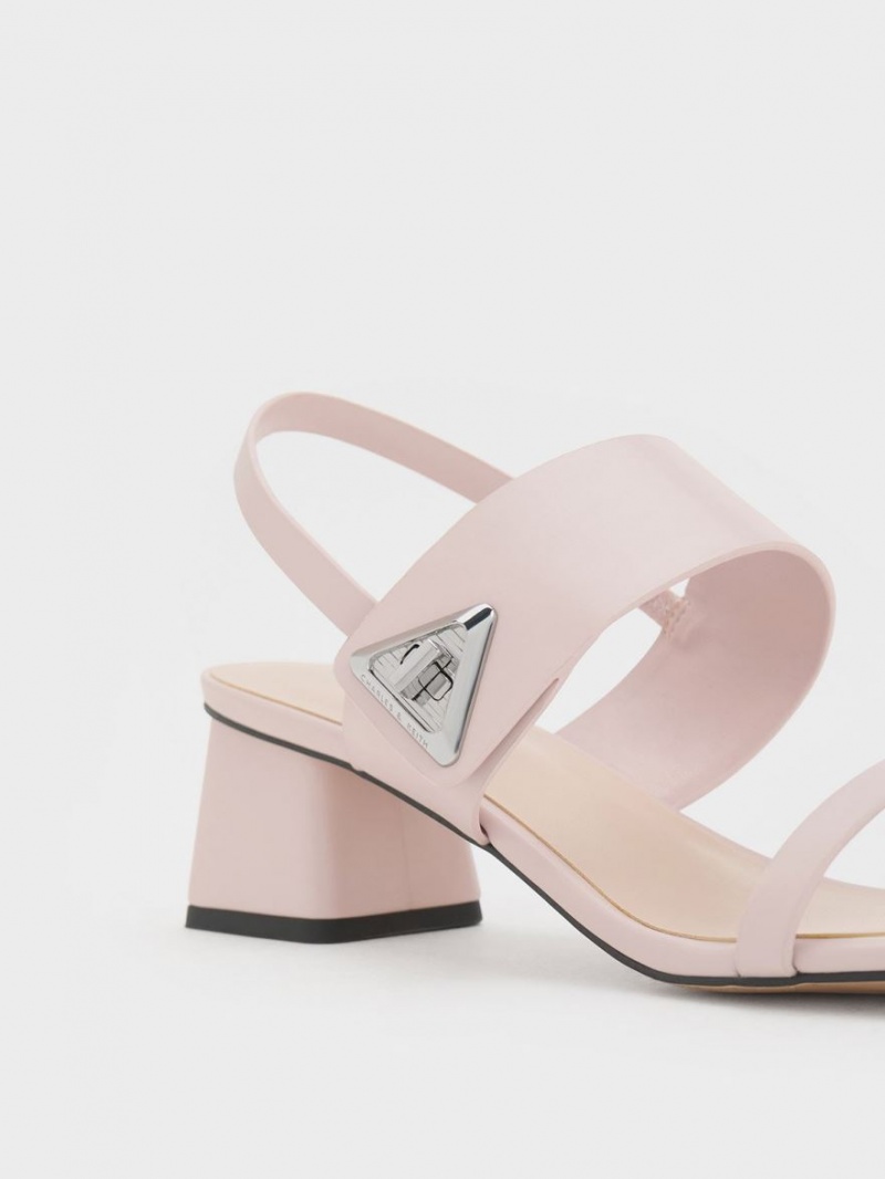 Charles And Keith Trice Metallic Accent Block Heels Sandals Pink | PHILIPPINES Z025