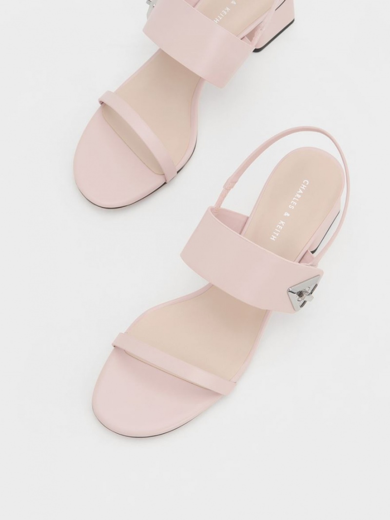 Charles And Keith Trice Metallic Accent Block Heels Sandals Pink | PHILIPPINES Z025