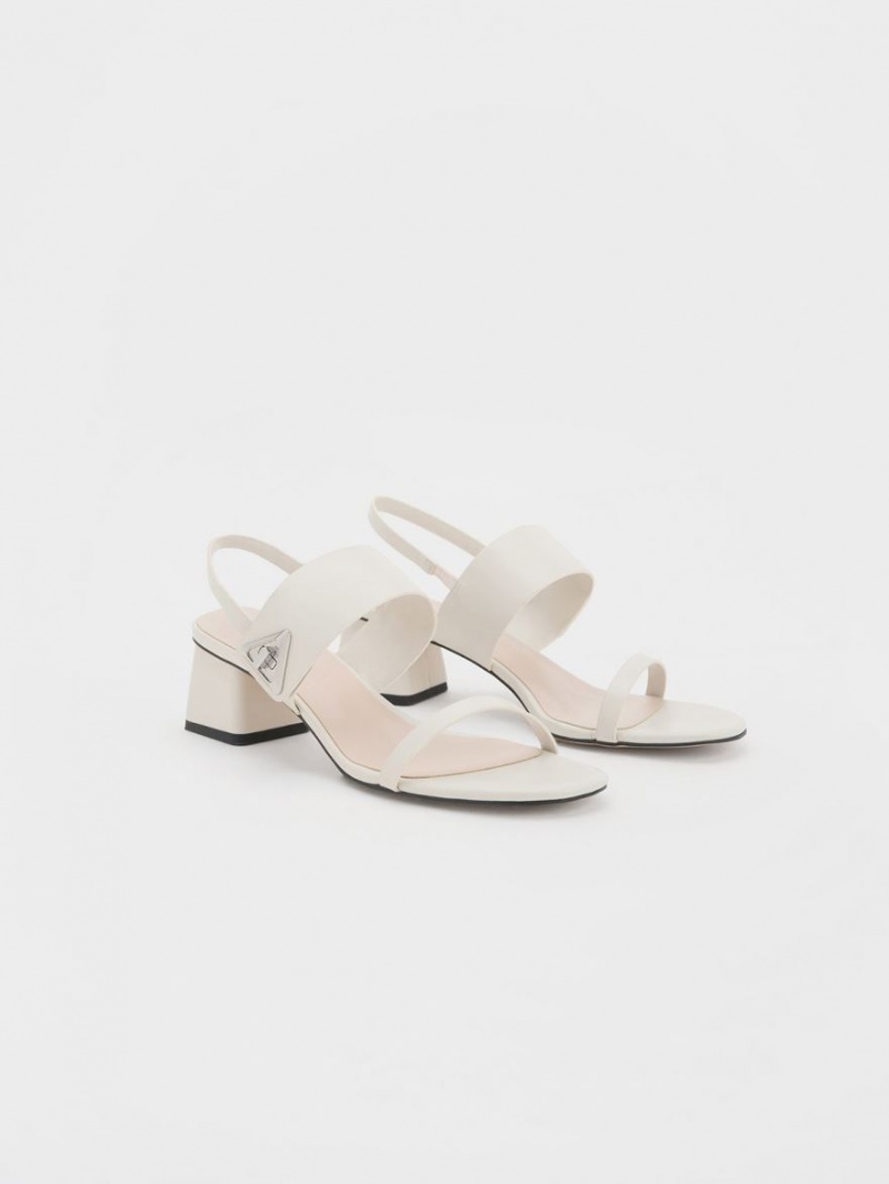 Charles And Keith Trice Metallic Accent Block Heels Sandals White | PHILIPPINES I398