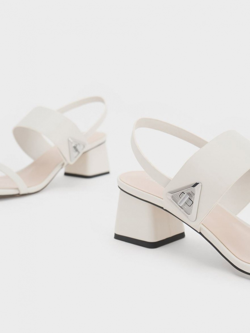 Charles And Keith Trice Metallic Accent Block Heels Sandals White | PHILIPPINES I398