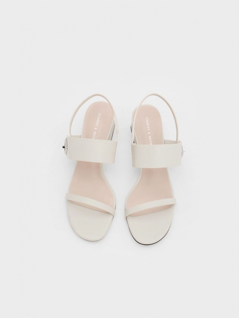 Charles And Keith Trice Metallic Accent Block Heels Sandals White | PHILIPPINES I398