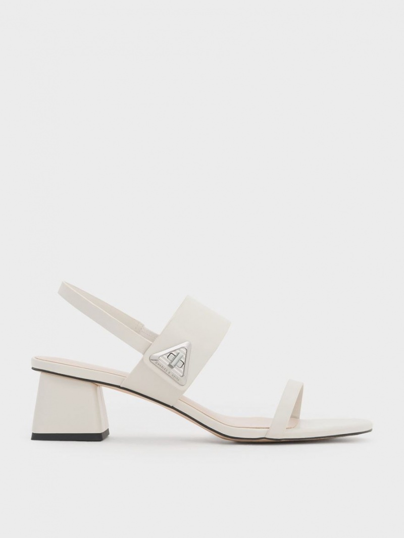 Charles And Keith Trice Metallic Accent Block Heels Sandals White | PHILIPPINES I398