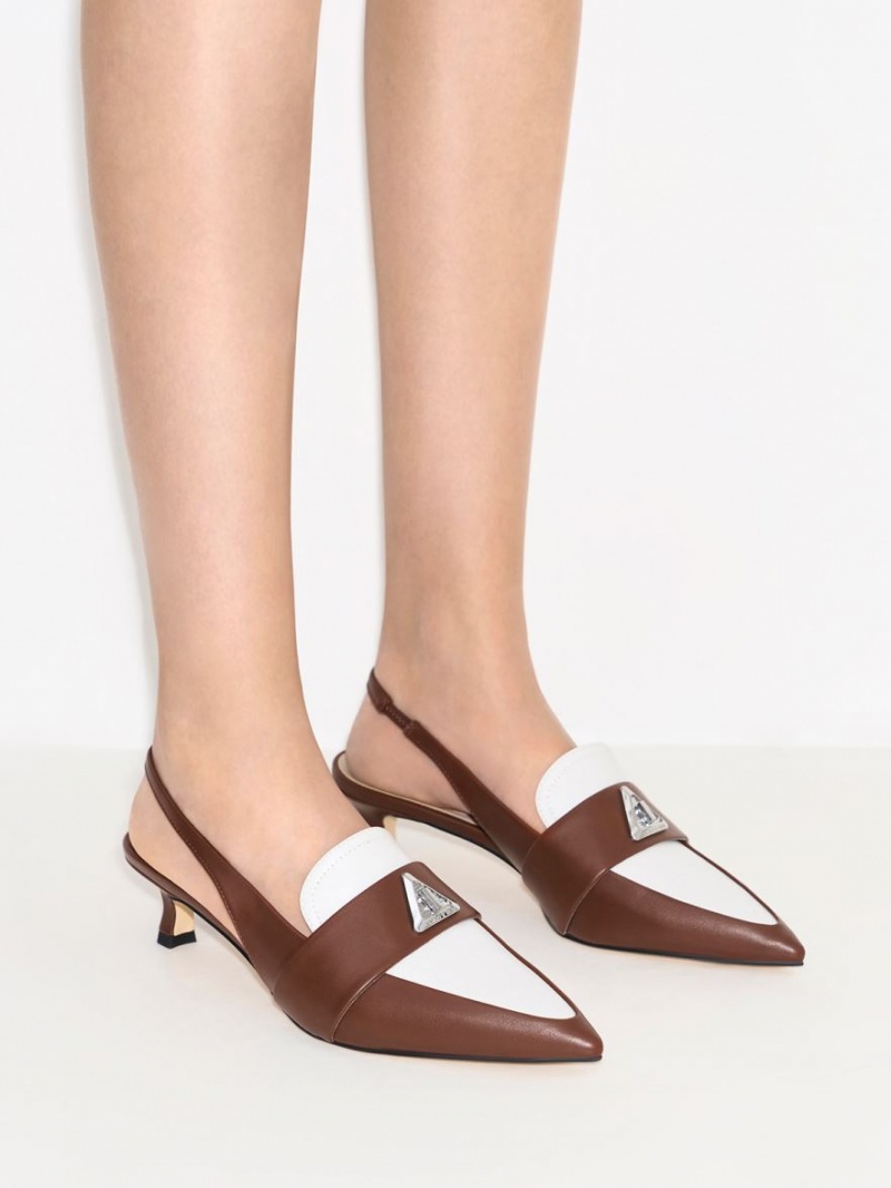 Charles And Keith Trice Metallic Accent Pointed-Toe Slingback Pumps Brown | PHILIPPINES R314