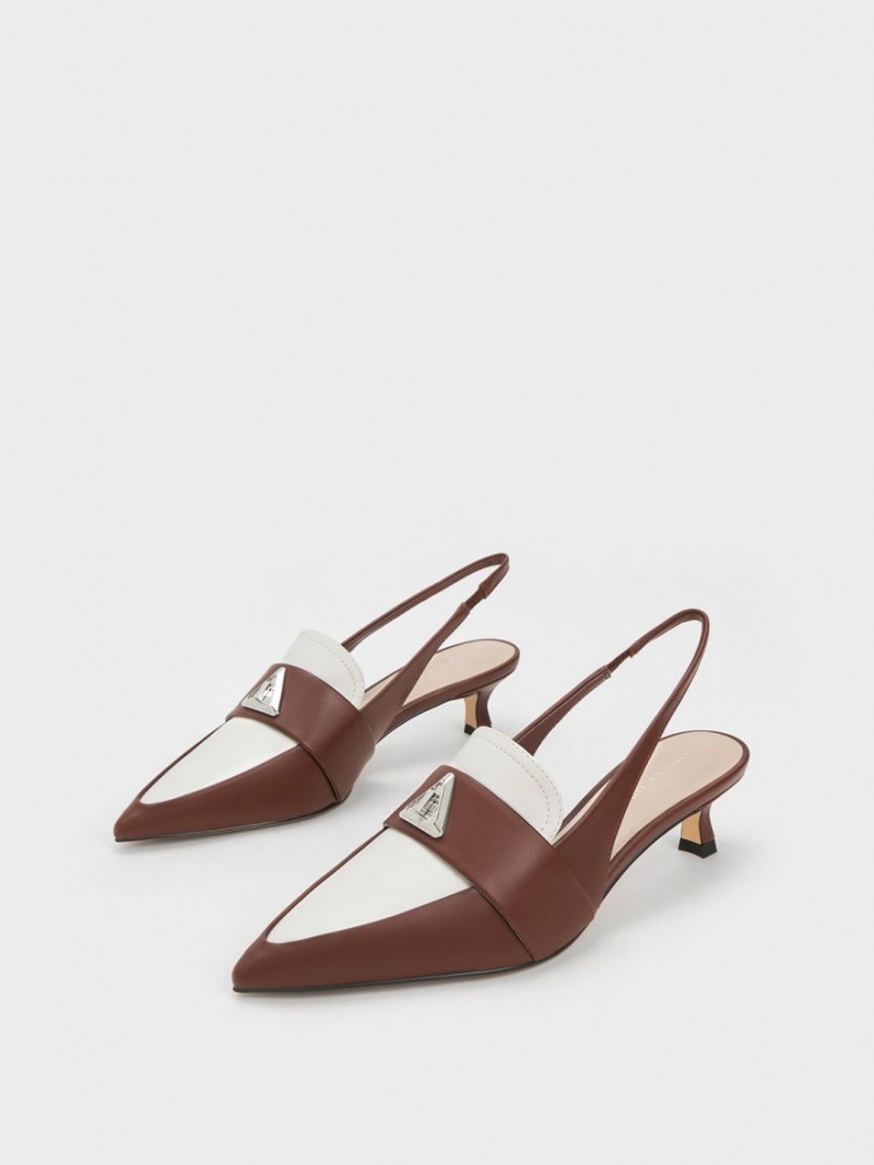 Charles And Keith Trice Metallic Accent Pointed-Toe Slingback Pumps Brown | PHILIPPINES R314