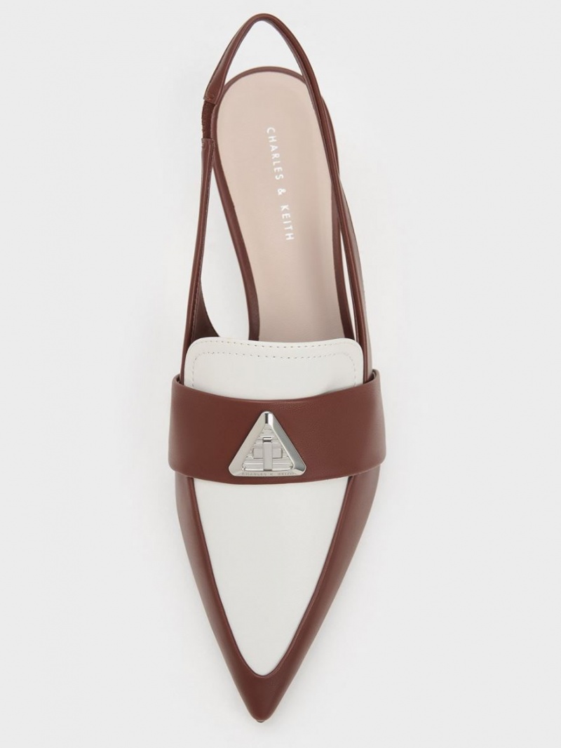 Charles And Keith Trice Metallic Accent Pointed-Toe Slingback Pumps Brown | PHILIPPINES R314