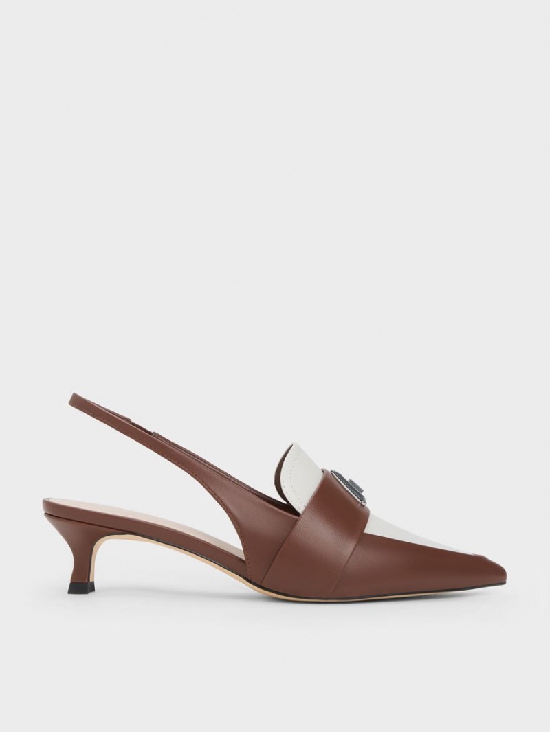 Charles And Keith Trice Metallic Accent Pointed-Toe Slingback Pumps Brown | PHILIPPINES R314