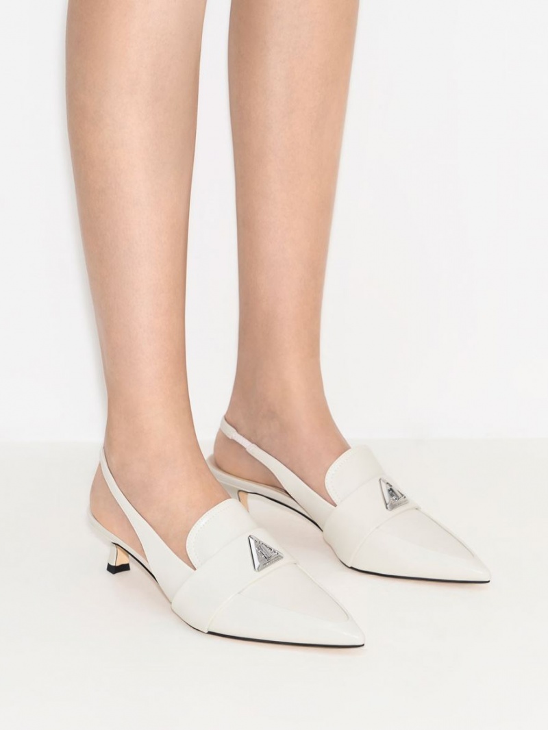 Charles And Keith Trice Metallic Accent Pointed-Toe Slingback Pumps White | PHILIPPINES R216