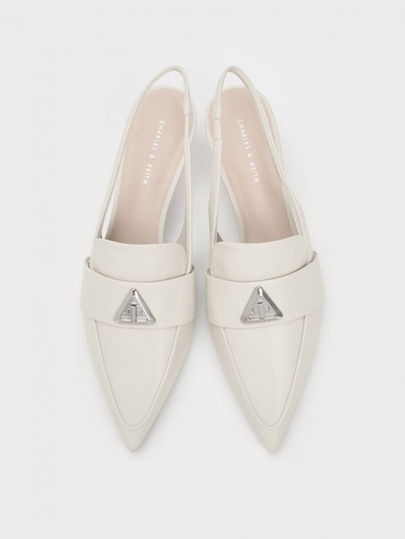 Charles And Keith Trice Metallic Accent Pointed-Toe Slingback Pumps White | PHILIPPINES R216