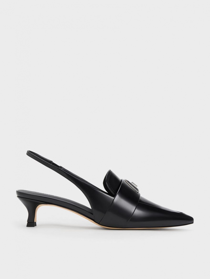 Charles And Keith Trice Metallic Accent Pointed-Toe Slingback Pumps Black | PHILIPPINES I637