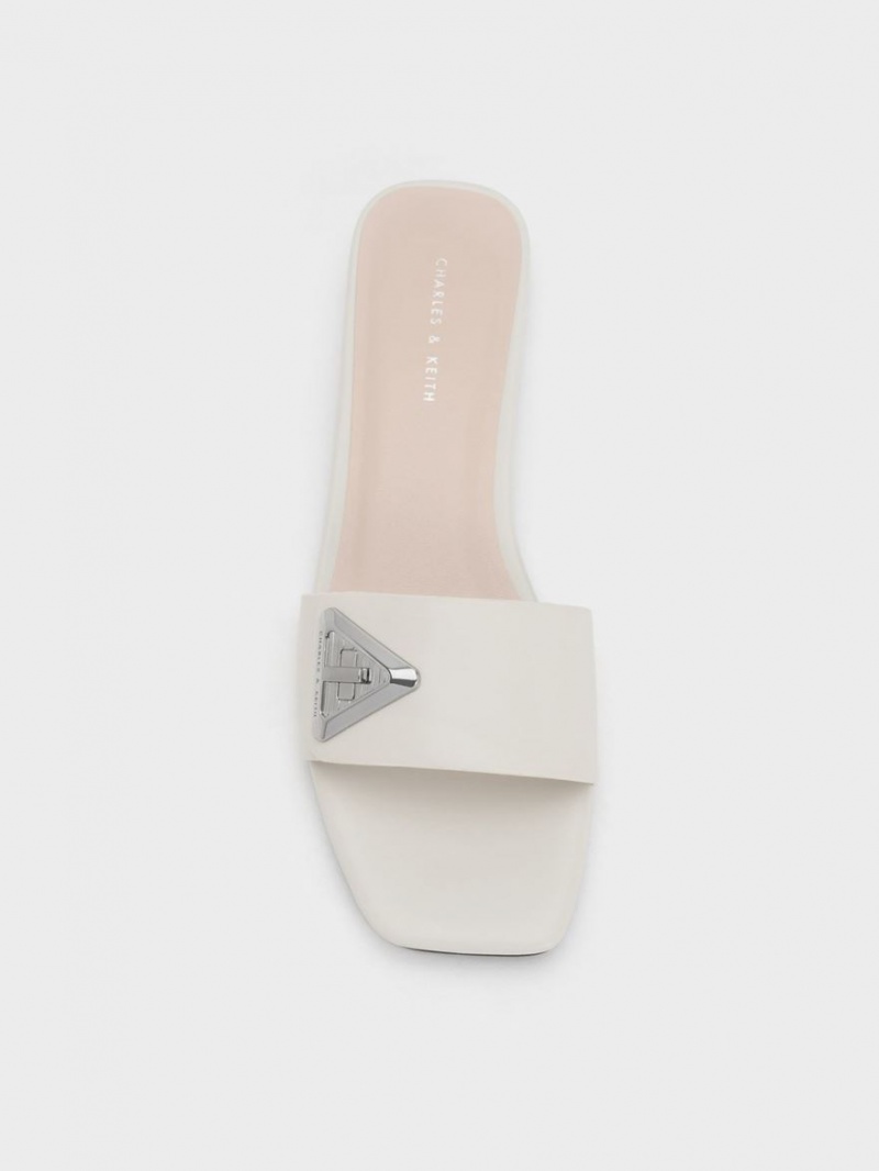 Charles And Keith Trice Metallic Accent Slide Sandals White | PHILIPPINES Q408