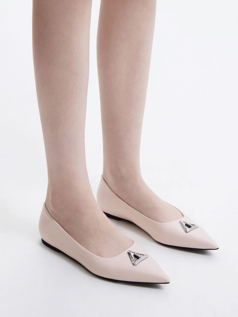 Charles And Keith Trice Metallic Accent Pointed-Toe Flat Shoes Pink | PHILIPPINES K938