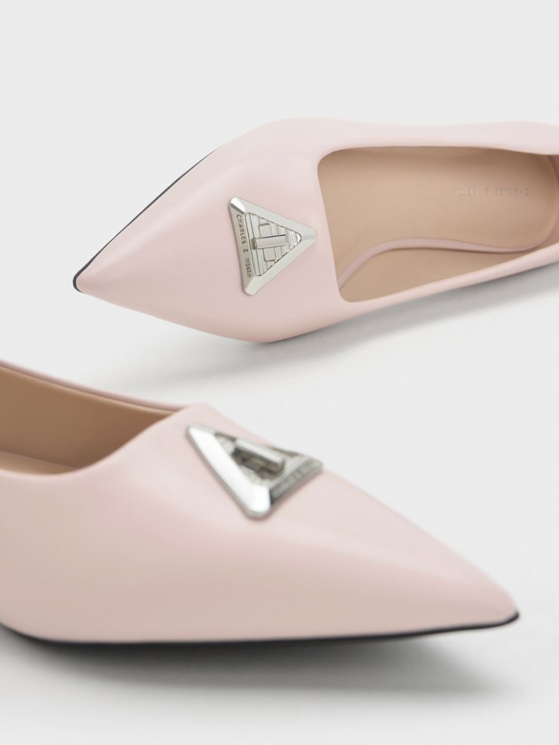 Charles And Keith Trice Metallic Accent Pointed-Toe Flat Shoes Pink | PHILIPPINES K938