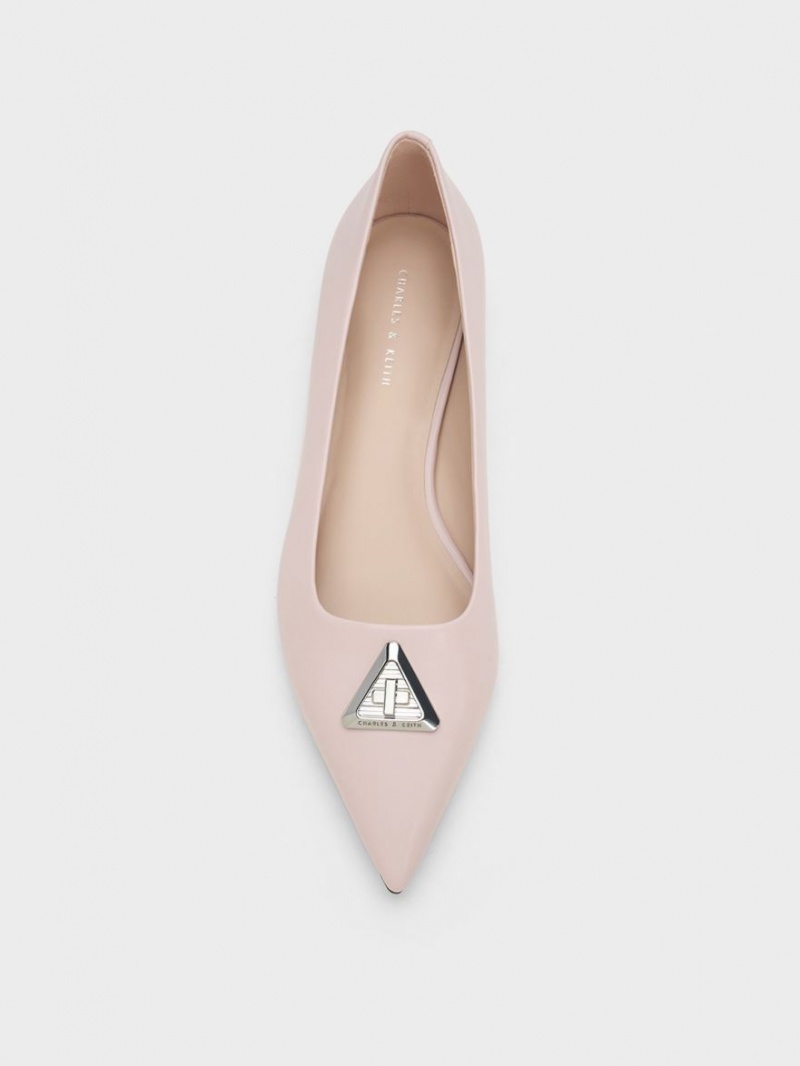 Charles And Keith Trice Metallic Accent Pointed-Toe Flat Shoes Pink | PHILIPPINES K938