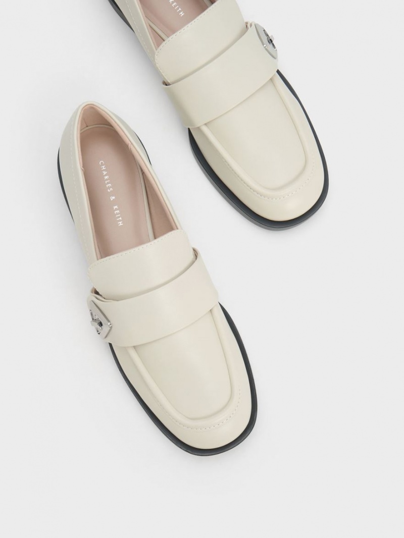 Charles And Keith Trice Metallic Accent Loafers White | PHILIPPINES X078