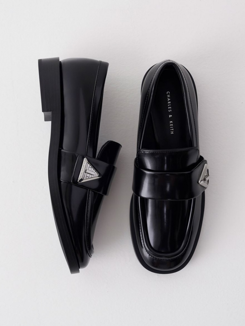 Charles And Keith Trice Metallic Accent Loafers Black | PHILIPPINES X932