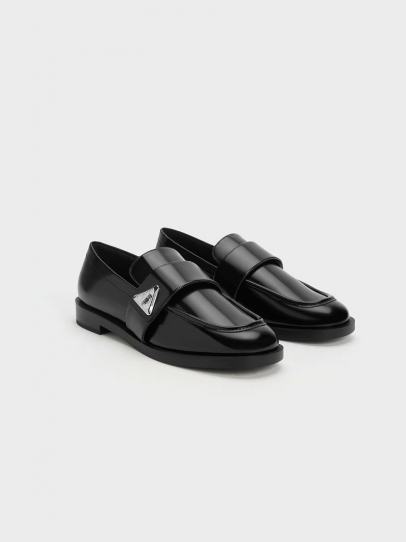 Charles And Keith Trice Metallic Accent Loafers Black | PHILIPPINES X932